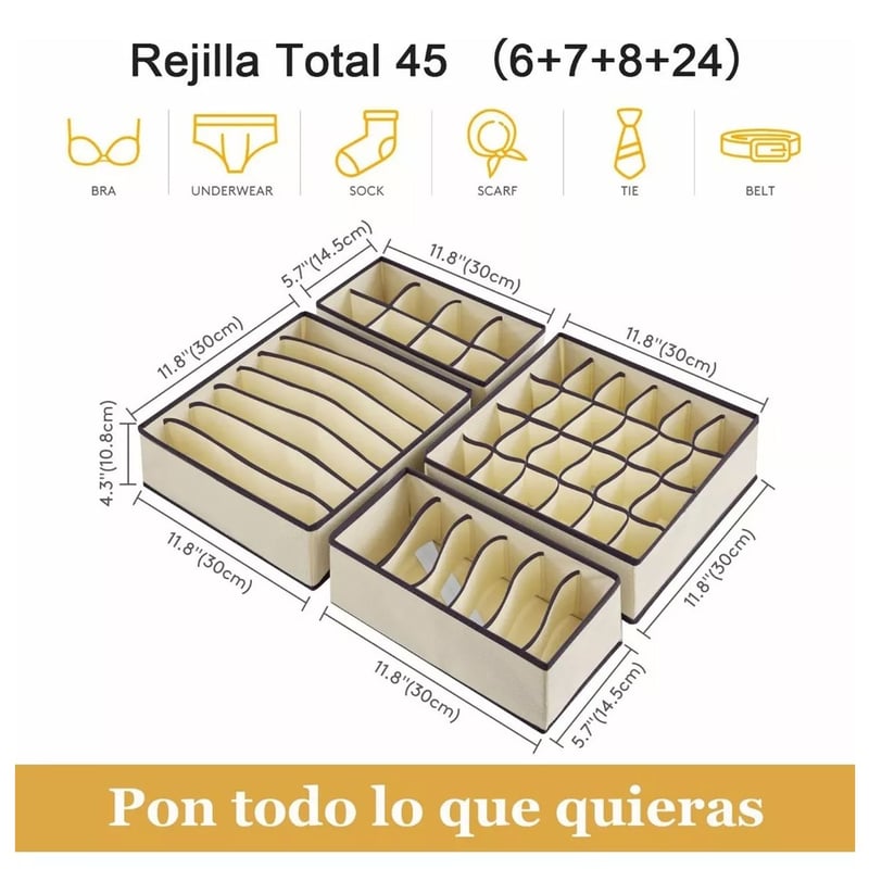 ORGANIZADOR DE ROPA INTERIOR X 4 NYLON